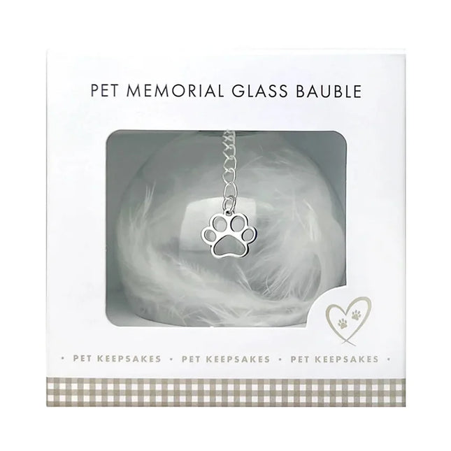 Oh So Precious Pet Memorial Feather Filled Glass Bauble With Paw Print Charm